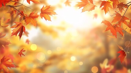 Fototapeta premium Beautiful Autumn Leaves in Sunlight with Bokeh Effect Creating a Warm and Inviting Atmosphere