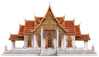 Stunning traditional Thai temple with intricate architecture, red and gold roof, and ornate decorations.