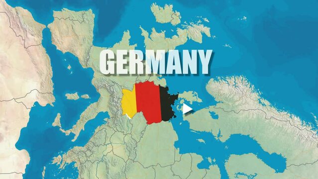 Germany map animation with flag wave map of the world And text 