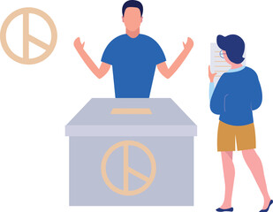 A boy and a girl are standing near the voting box.