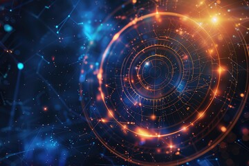 Fototapeta premium Abstract planet and space background. Astrology chart with stylized planetary alignment around. System of planets. Beautiful galaxy background