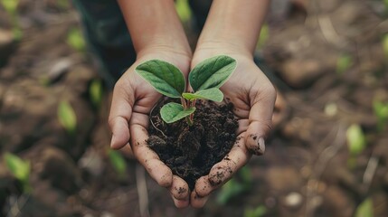 nurturing hands holding growing sapling environmental protection and reforestation concept