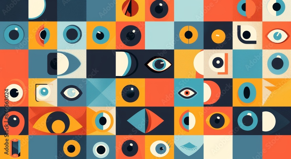 Poster a collection of colorful rectangles with eyes. geometric figures with emotions. different shapes. ha