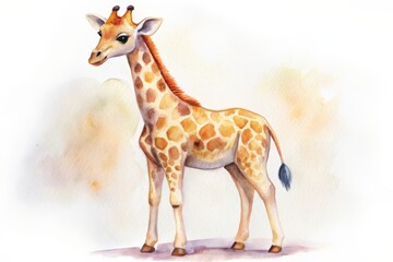Watercolor painting of a giraffe standing next to the letter G. © Jane_S