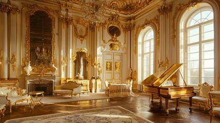Fototapeta premium opulent rococostyle palace interior with exquisite gold accents and elegant decor showcasing the grandeur and luxury of a bygone era