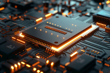 Chiplets technology: Depict an advanced computing device powered by chiplets, showcasing its compact efficiency and power