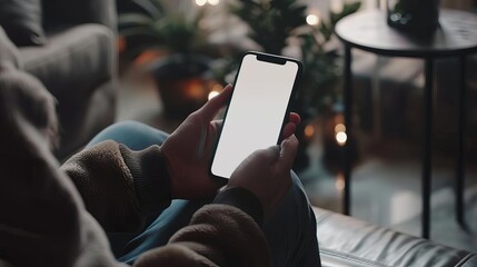 person using smartphone with blank screen for customizable advertisement 3d mockup