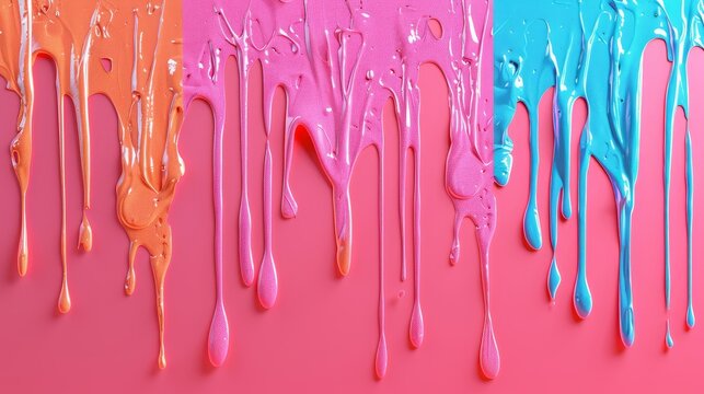 Artistic paint drips in triadic colors, 3D render, flat design top view, street art theme Ideal for dynamic and creative visuals
