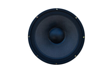 Modern bass speaker closeup isolated on white