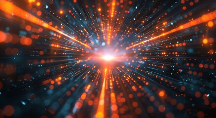 Digital background featuring futuristic technology, data and cyber elements. The scene includes glowing lines in orange and blue tones, creating an atmosphere of advanced tech innovation.