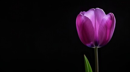 Close-up of a purple tulip in full bloom, set against a black background. Minimalist and striking, ideal for a bold and elegant desktop wallpaper