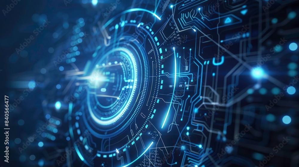Poster abstract futuristic blue technology background with digital data and circuit board elements on dark 