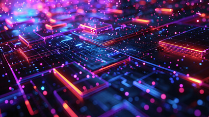Obraz premium Neon Circuitry: A Luminescent Electronic Landscape