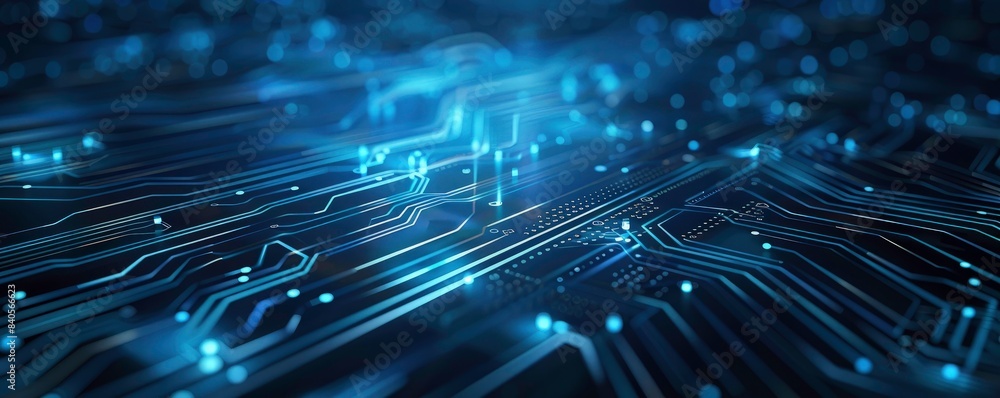 Poster abstract futuristic blue technology background with digital data and circuit board elements on dark 