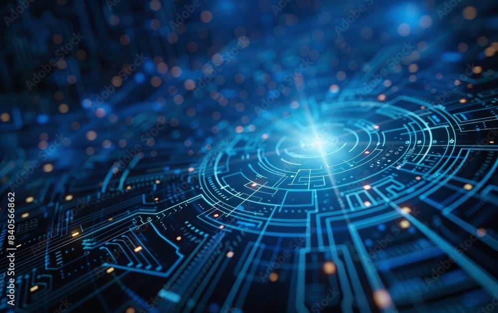 Poster abstract futuristic blue technology background with digital data and circuit board elements on dark 