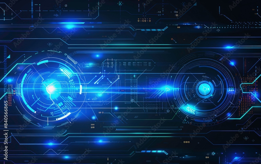 Poster abstract futuristic blue technology background with digital data and circuit board elements on dark 