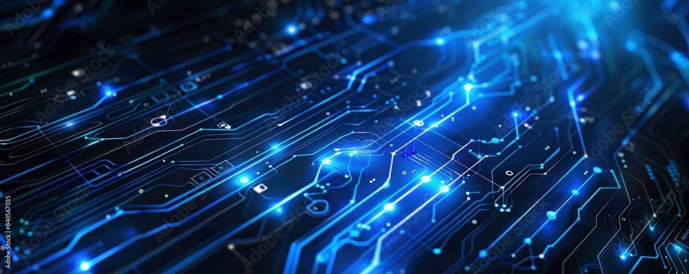 Poster abstract futuristic blue technology background with digital data and circuit board elements on dark 