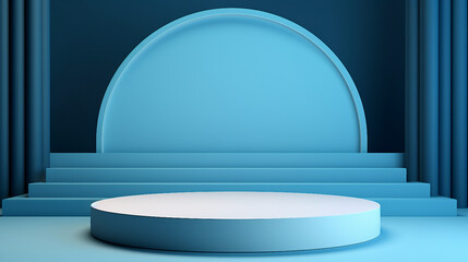 Modern 3D Rendering of Blue Color Backdrop with Design Podium for Display in Minimalist Style Scene. Stock Illustration Concept.