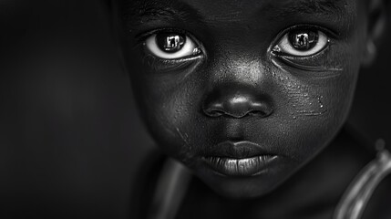 powerful gaze of african child monochrome portrait photography