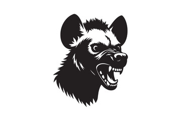 A ferocious hyena is looking aggressively, silhouette vector illustration white background