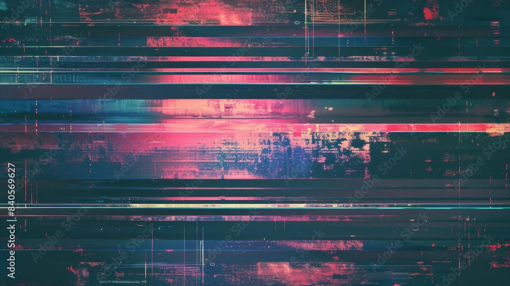 Aufkleber retro 80s vhs glitch effect with static noise and scanlines vintage tv transmission error background
