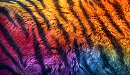 Rainbow colored tiger fur pattern, hyper realistic photography