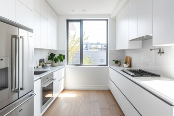 Minimalist Kitchen with Sleek White Cabinetry and Modern Appliances