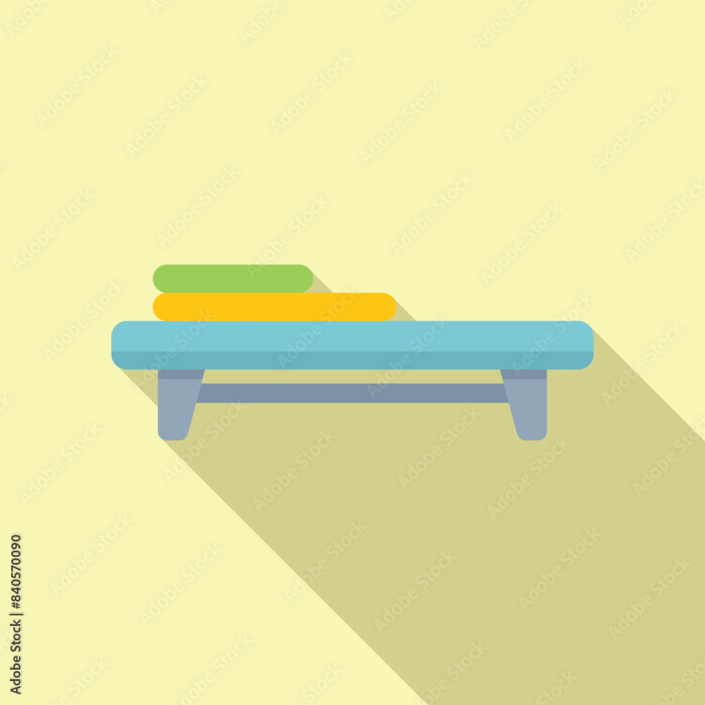 Poster simple geometric style vector image of a blue bench with colorful pillows