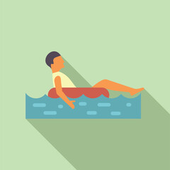 Minimalist vector design of a man leisurely floating in a pool with a shadow cast to the side