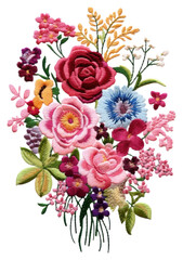 PNG Flower bouquet embroidery pattern plant