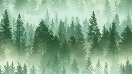 Obraz premium Vector forest background with layers of trees in misty conditions