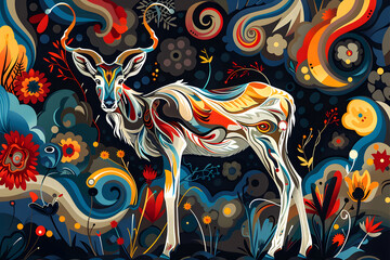 Beautiful Antelope Colorful Illustration. Intricate Details, Children's Book Illustration Style. Created with Generative AI