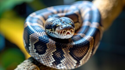 Obraz premium A close up of a snake coiled up on a branch. 