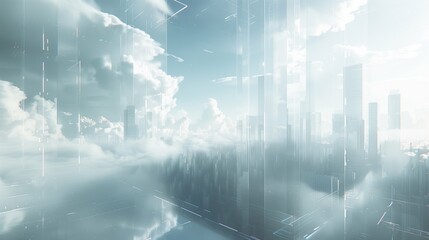 Modern Urban Background with Expansive White Space Featuring Glassy Skyscraper Architecture and Minimalist Design Elements