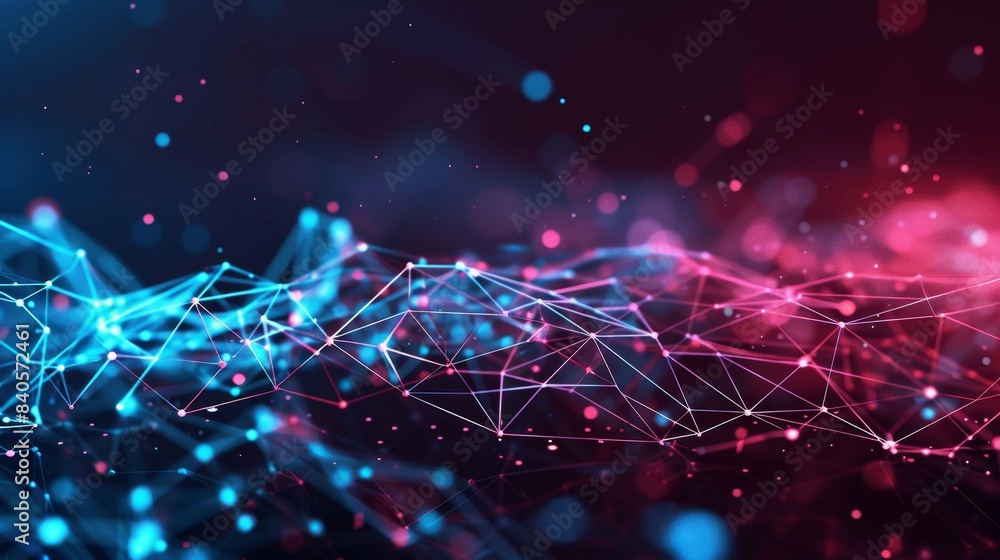 Fototapete abstract representation of a digital network with interconnected nodes in blue and pink hues, resemb