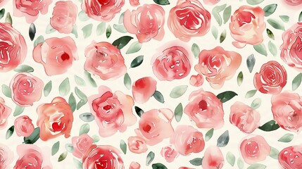 Tiny watercolor roses arranged in a romantic, seamless pattern