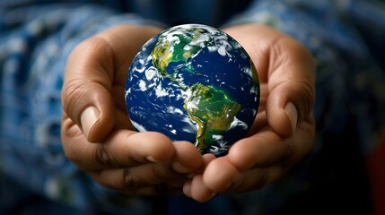 Vibrant Planet Earth Cradled in Caring Hands,Environmental Responsibility Concept