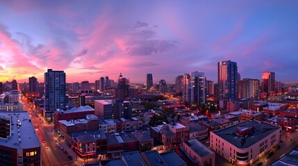 Vibrant Urban Skyline:Transitioning from Day to Night in a Captivating Cityscape