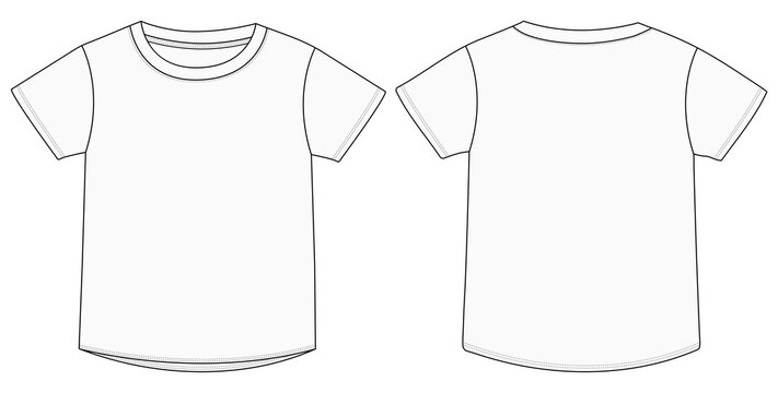 Short Sleeve baby T shirt Tops Technical fashion flat sketch  front and back view  Vector illustration template For kids