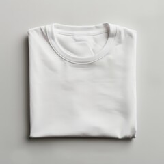 A plain white t-shirt folded and placed on the table, isolated on white background, mock up t shirt concept