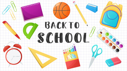 Education banner with school stationery.  Back to school background concept.