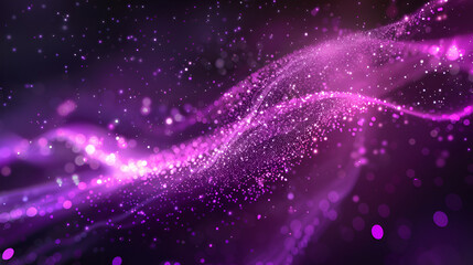 Obraz premium Digital Purple Particles Wave and Light Abstract Background with Shining Dots and Stars