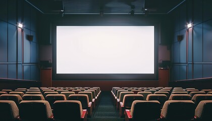 Fototapeta premium Blank cinema with empty white movie screen cinema mockup