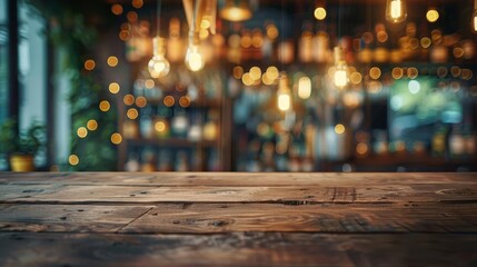 rustic wooden bar counter blurred bottles soft bokeh lights cozy atmosphere abstract photography