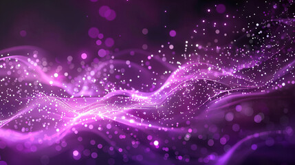 Digital Purple Particles Wave and Light Abstract Background with Shining Dots and Stars
