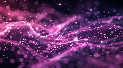 Digital Purple Particles Wave and Light Abstract Background with Shining Dots and Stars
