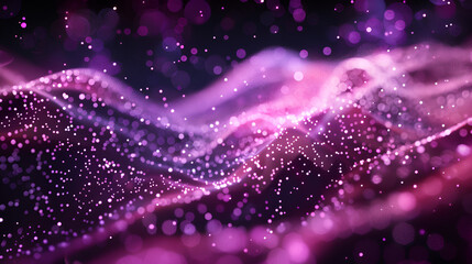 Digital Purple Particles Wave and Light Abstract Background with Shining Dots and Stars