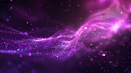 Digital Purple Particles Wave and Light Abstract Background with Shining Dots and Stars
