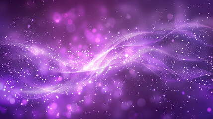 Digital Purple Particles Wave and Light Abstract Background with Shining Dots and Stars