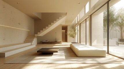 Generate an image of a spacious and minimalist room